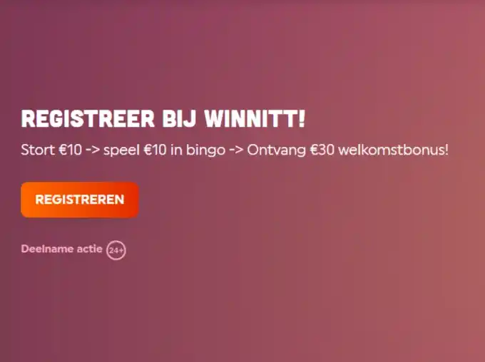Actuele officiële Winnitt-pagina met de welkomstactie van 30 euro