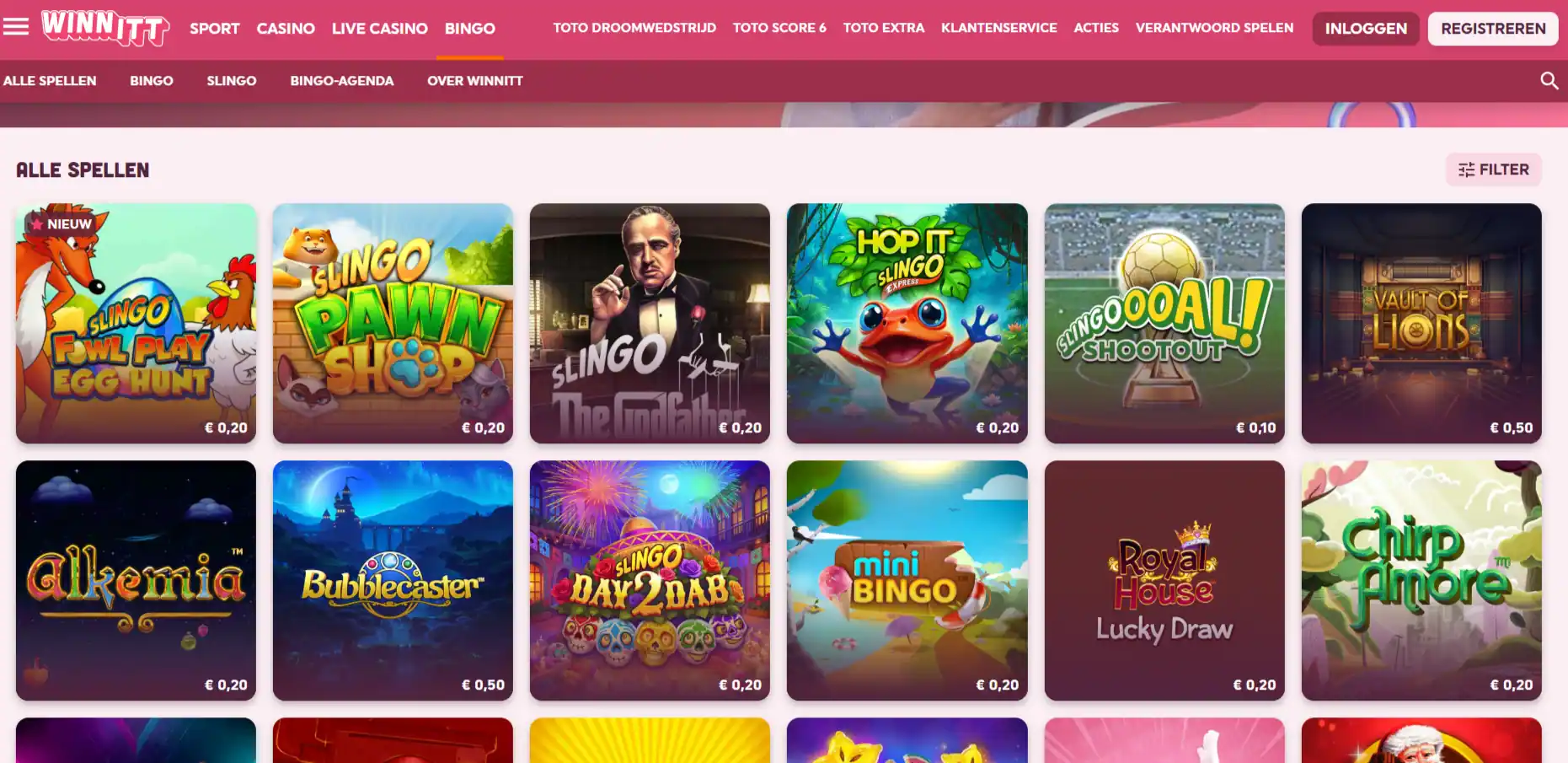 Actueel Winnitt spellenoverzicht met filters en categorieen
